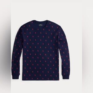 RALPH LAUREN
Allover Pony Waffle-knit Sleep Shirt In Black